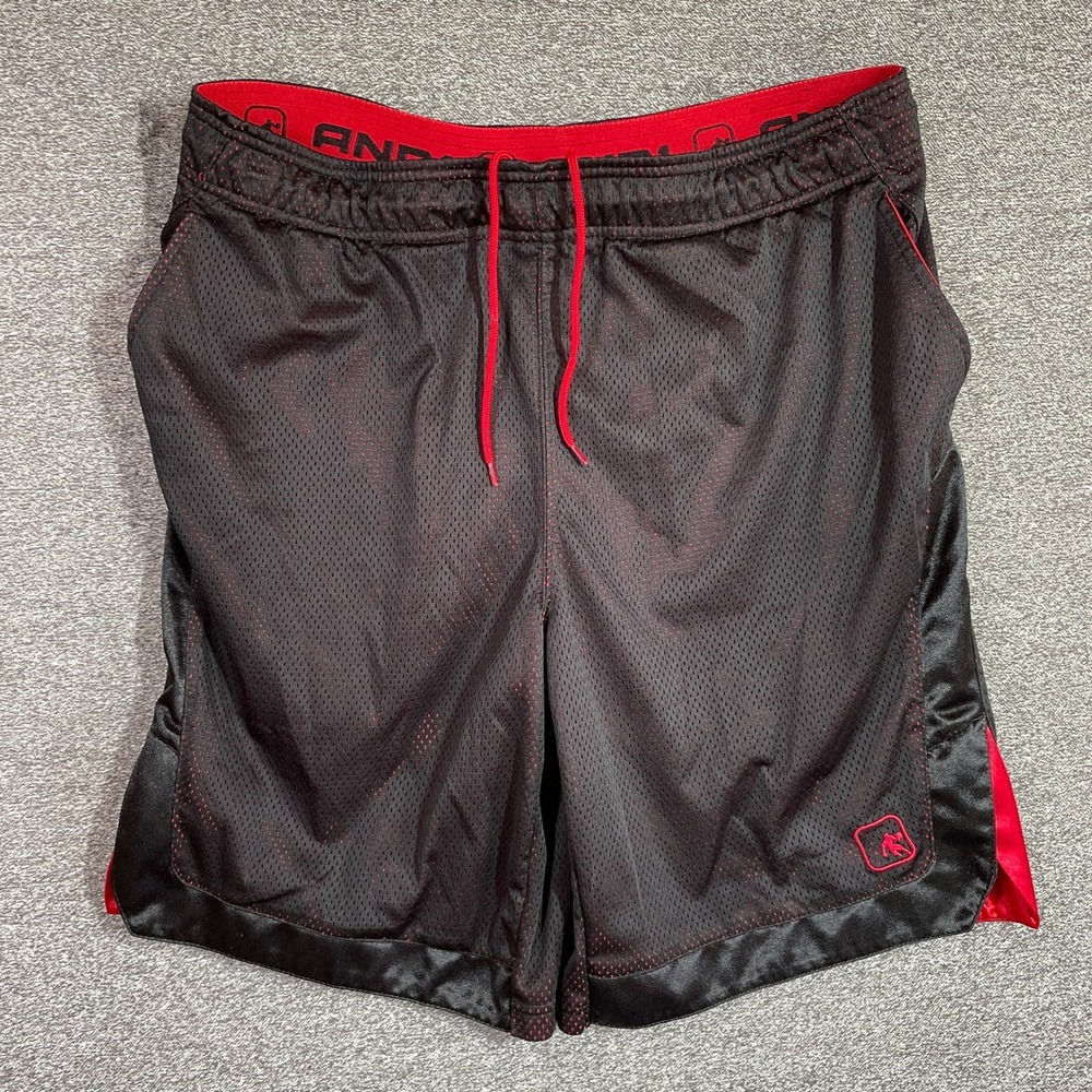 AND1 Mens Basketball Shorts Black Red Mesh Athletic Gym Pockets Size Medium